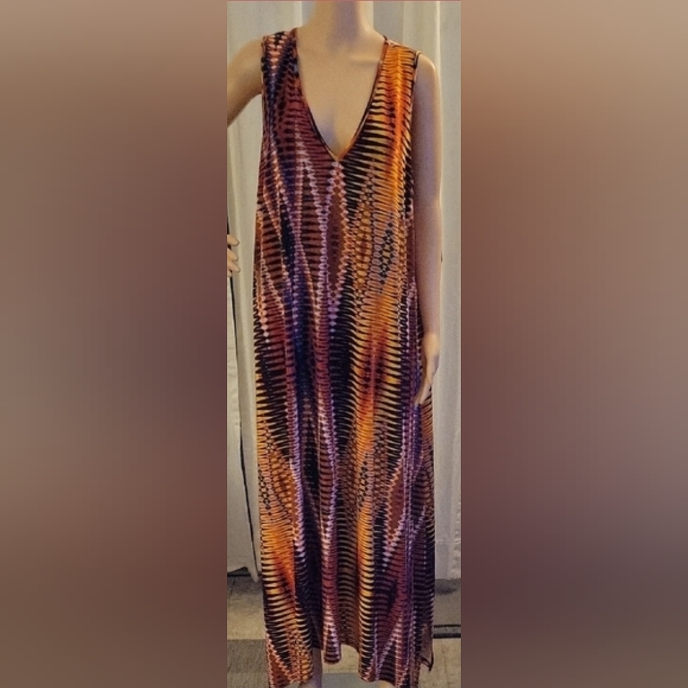 Vibrant Multicolor Maxi Dress by Mlle Gabrielle size 3X.